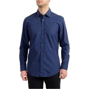 Express Men's Long Sleeve Dress Shirt Extra Slim Fit Medium 15 Navy Polka Dot